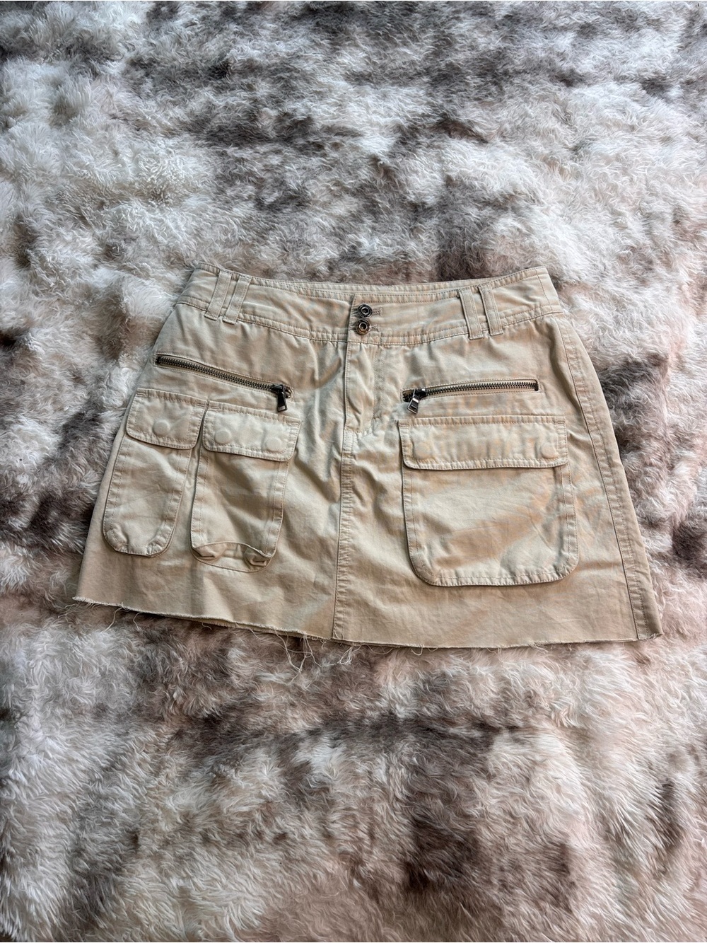 Women's Beige Cargo Pocket mini skirt- Casual Utility Style